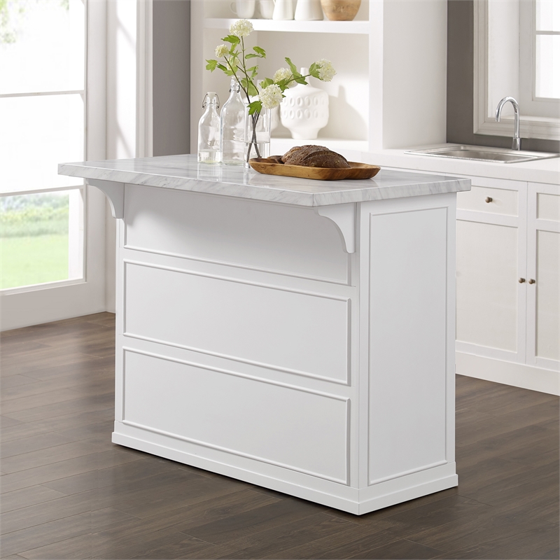 Pemberly Row Modern / Contemporary Wood MDF Kitchen Island in White