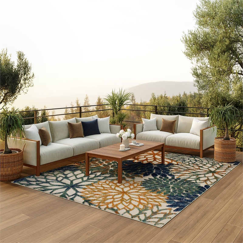 Pemberly Row 8' x 11' Blue Green Fabric Tropical Area Rug (8' x 11')
