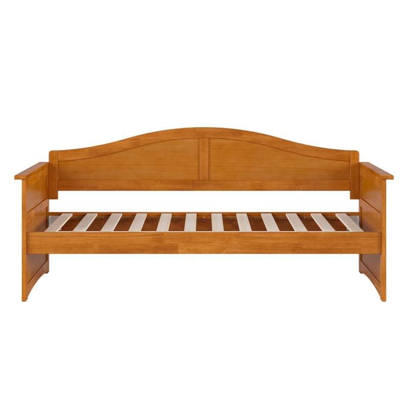 Pemberly Row Mid-Century Solid Wood Twin Daybed with Back Board in Light Toffee