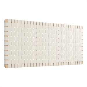 Pemberly Row Weave Wall-Mount Vegan Leather Queen Headboard in Natural Beige