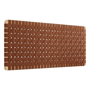 Pemberly Row Weave Wall-Mount Vegan Leather Queen Headboard in Natural Brown