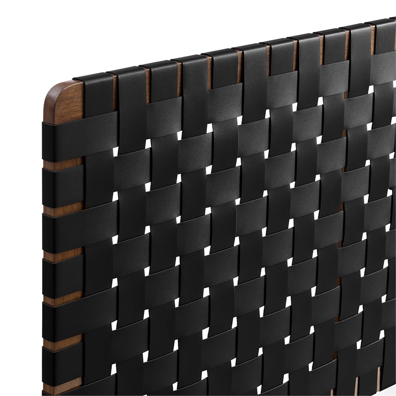 Pemberly Row Weave Wall-Mount Vegan Leather Queen Headboard in Walnut Black