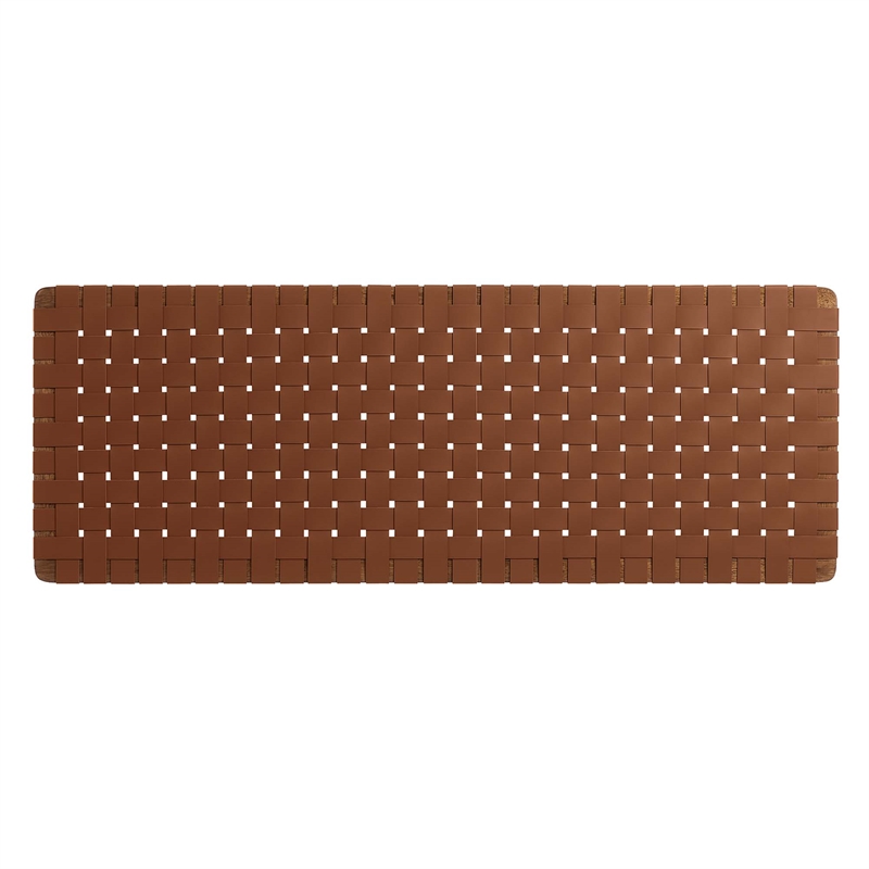 Pemberly Row Weave Wall-Mount Vegan Leather Queen Headboard in Walnut Brown