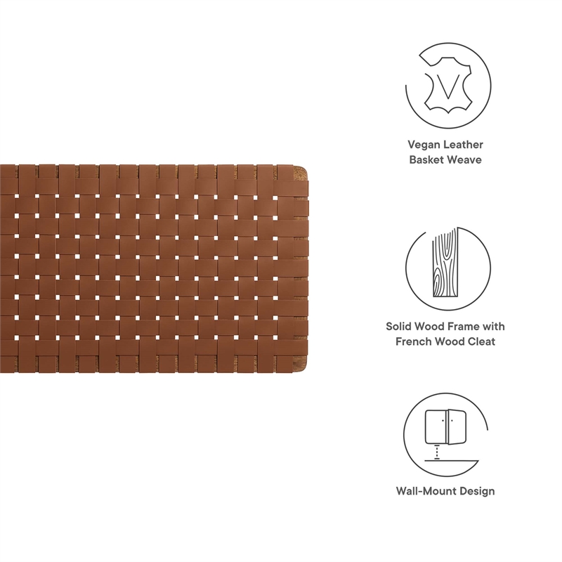 Pemberly Row Weave Wall-Mount Vegan Leather Queen Headboard in Walnut Brown