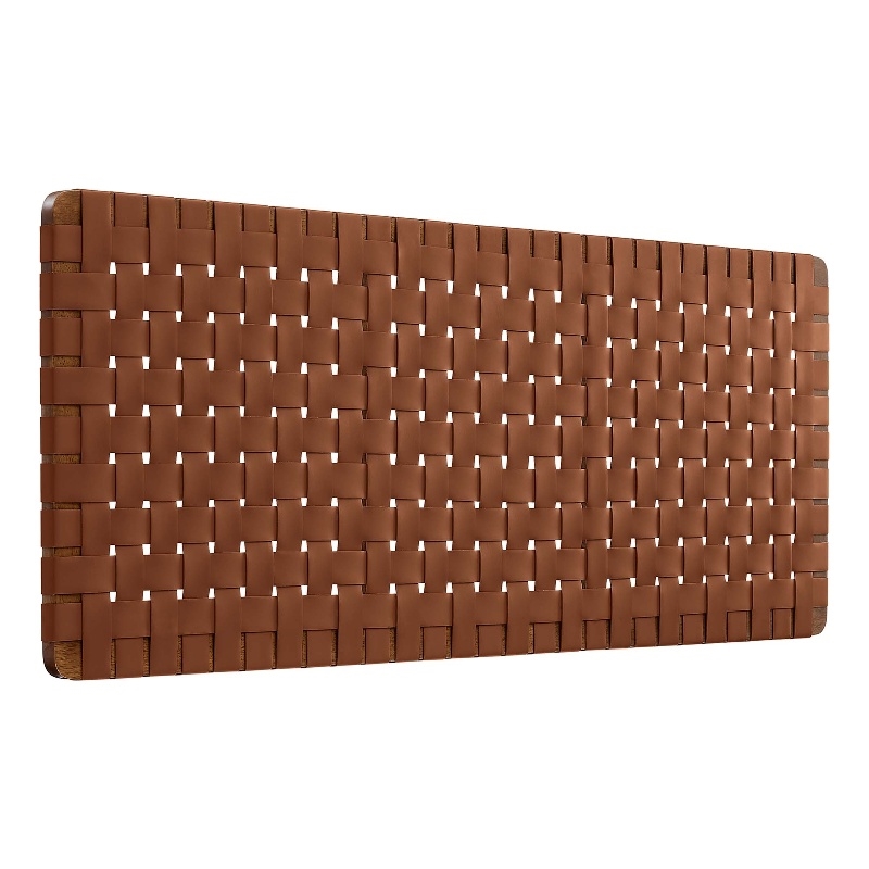 Pemberly Row Weave Wall-Mount Vegan Leather Queen Headboard in Walnut Brown