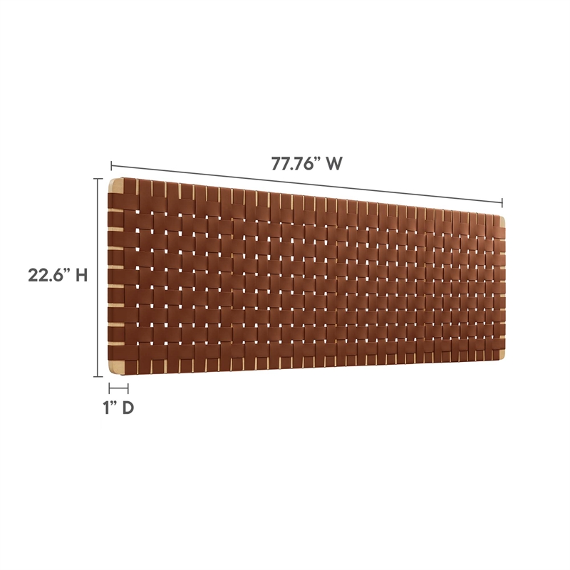 Pemberley Row Vegan Leather Natural Brown King Headboard Rectangular Basketweave Wall-Mount