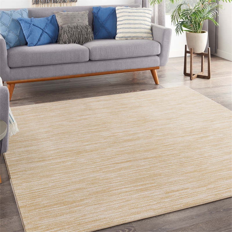 Pemberly Row Contemporary 5' x Square Ivory Gold Fabric Area Rug