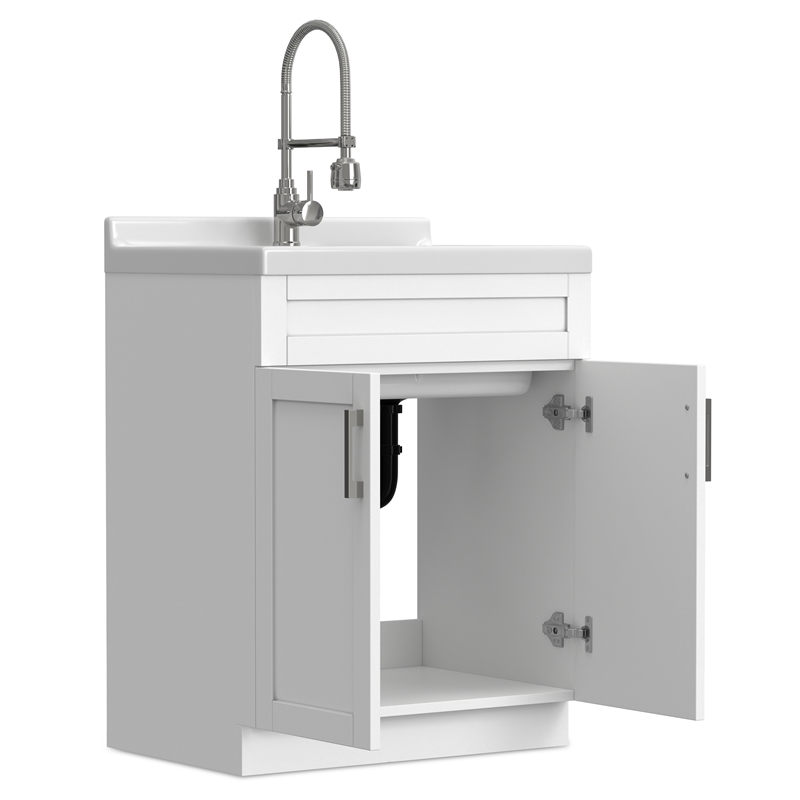 Pemberly Row 28-inch ABS Utility Sink & Cabinet in Pure White