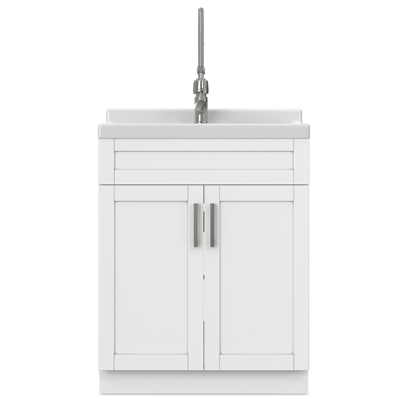 Pemberly Row 28-inch ABS Utility Sink & Cabinet in Pure White