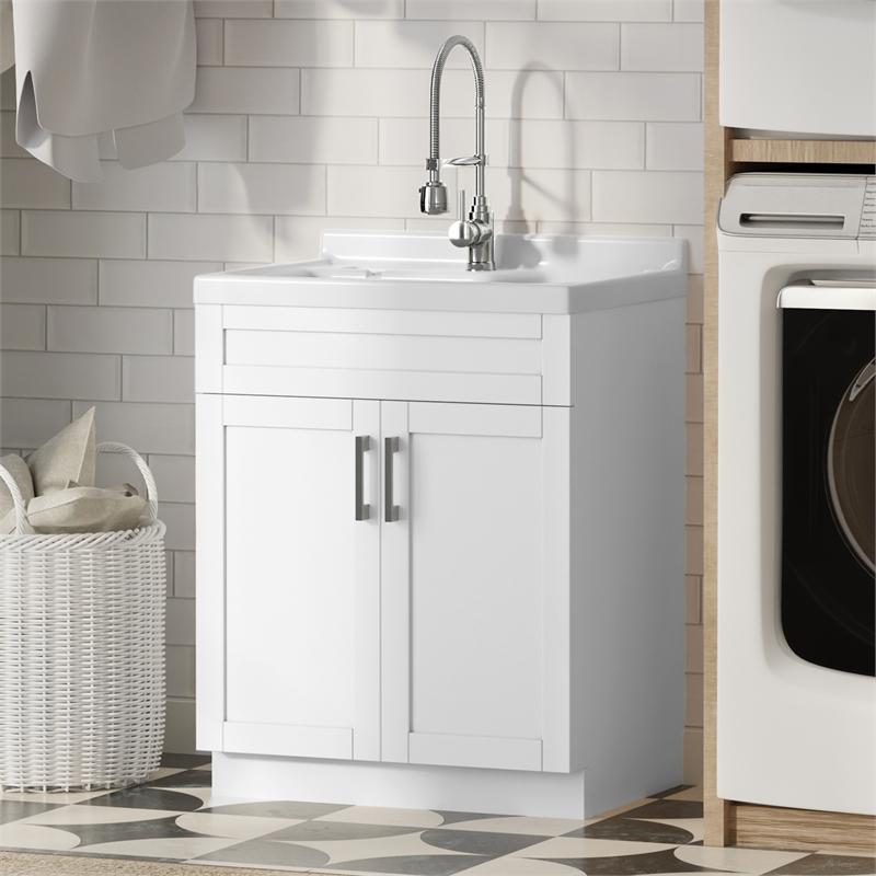 Pemberly Row 28-inch ABS Utility Sink & Cabinet in Pure White
