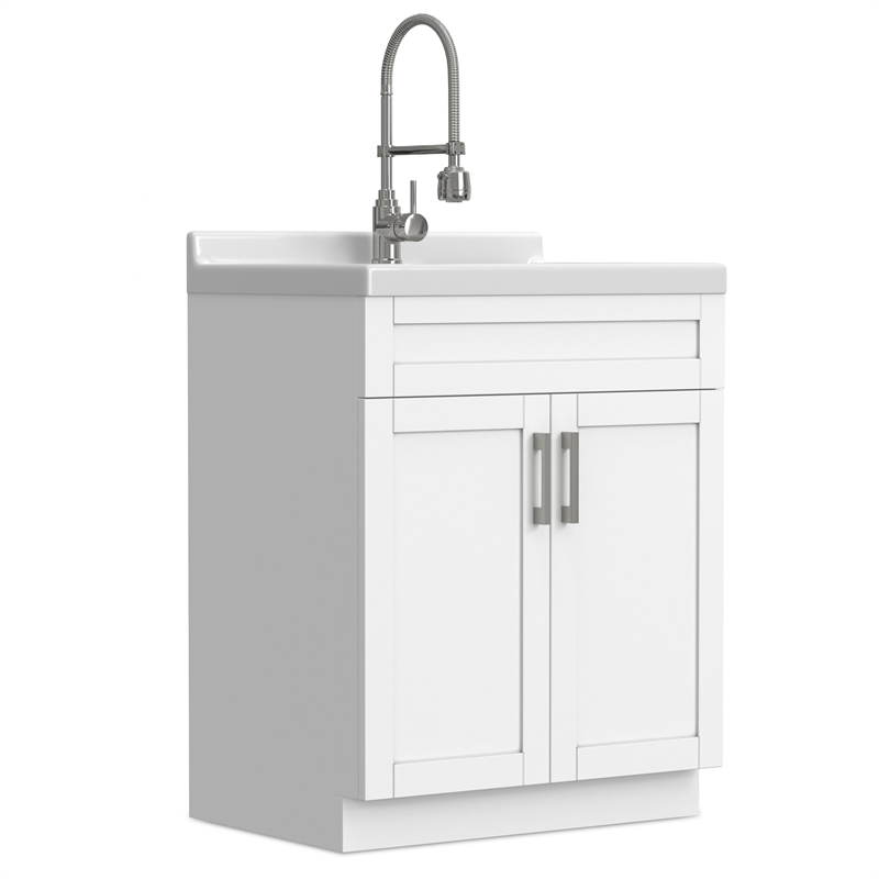 Pemberly Row 28-inch ABS Utility Sink & Cabinet in Pure White