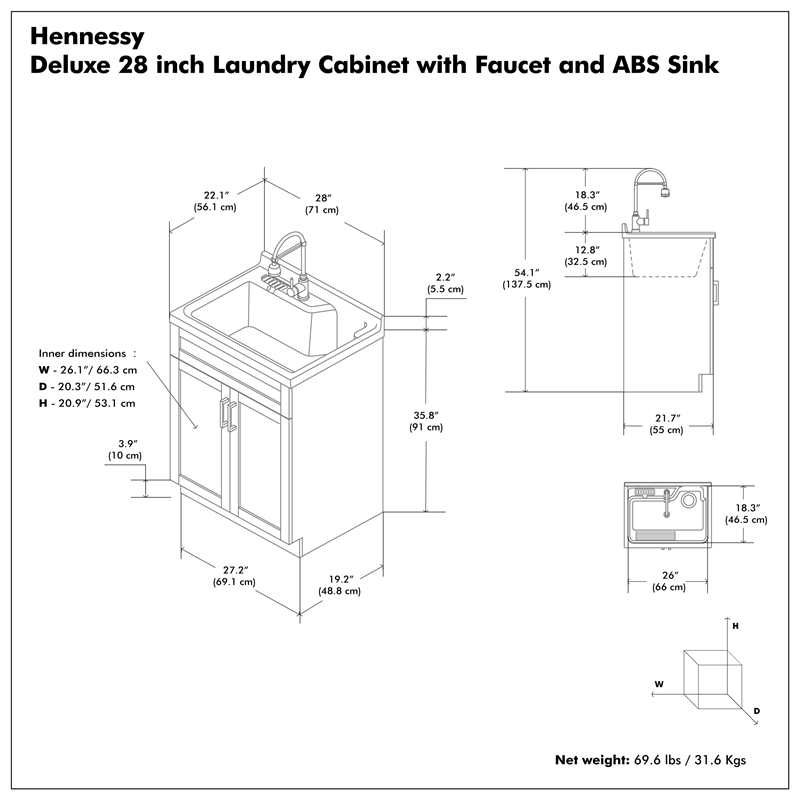 Pemberly Row 28-inch ABS Utility Sink & Cabinet in Pure White