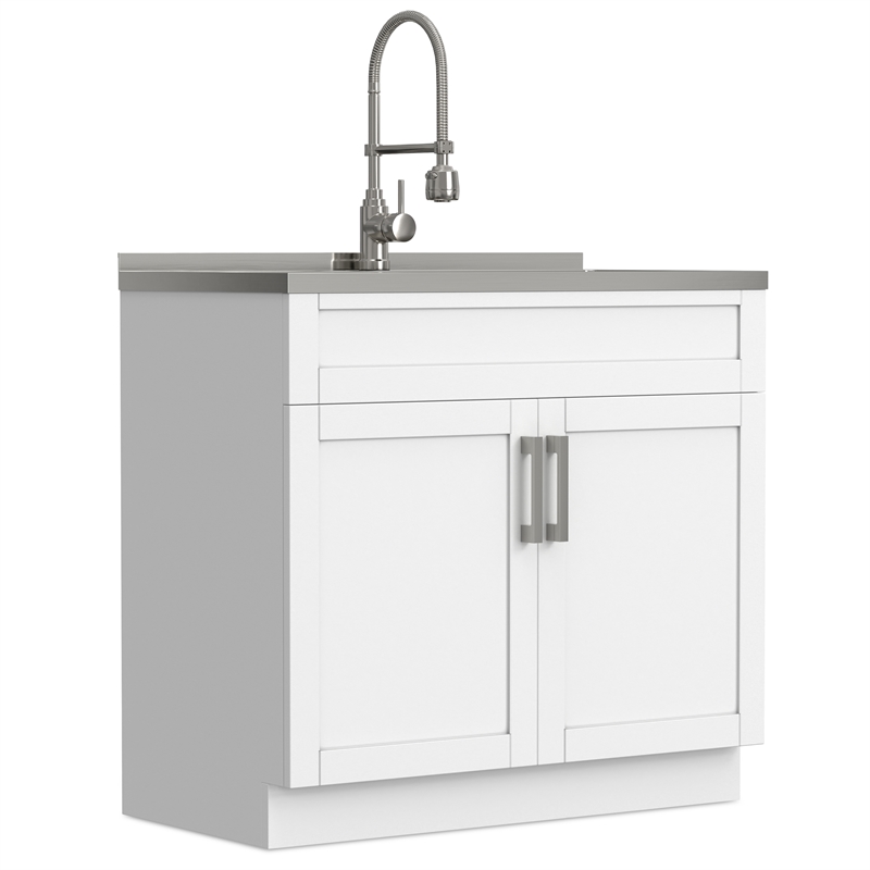 Pemberley Row Melamine Pure White Utility Sink & Cabinet Rectangular Water Resistant 36