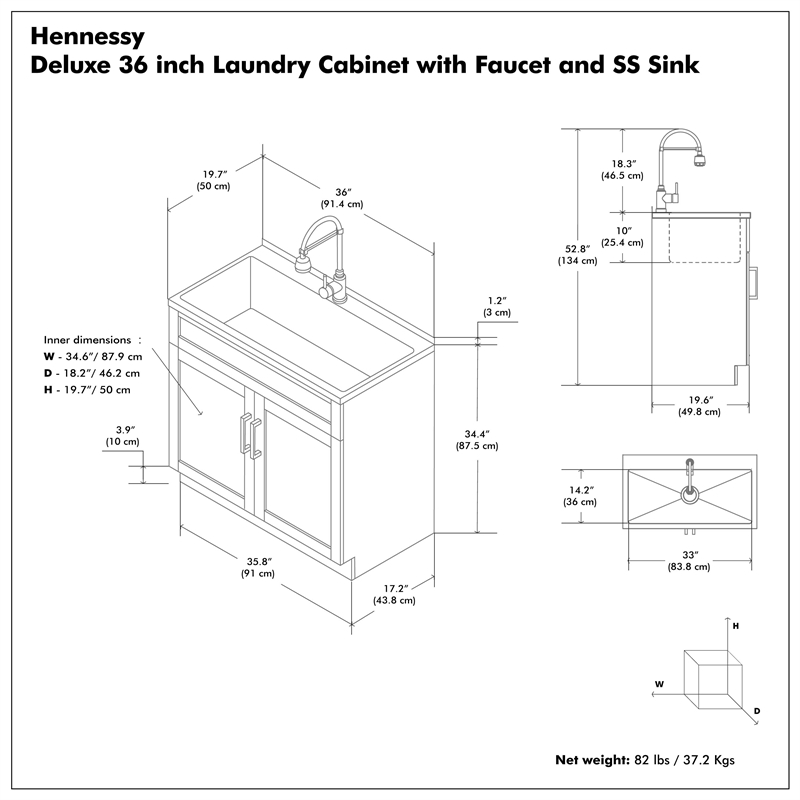 Pemberley Row Melamine Pure White Utility Sink & Cabinet Rectangular Water Resistant 36