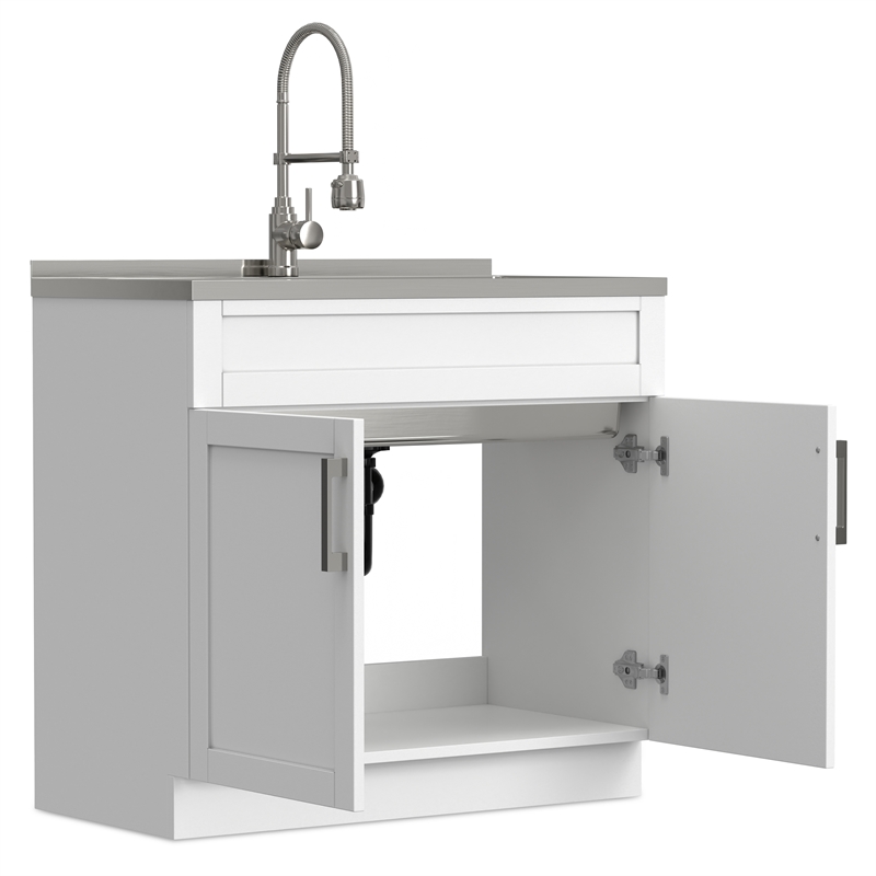 Pemberley Row Melamine Pure White Utility Sink & Cabinet Rectangular Water Resistant 36