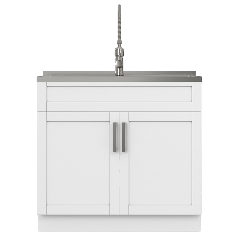 Pemberley Row Melamine Pure White Utility Sink & Cabinet Rectangular Water Resistant 36