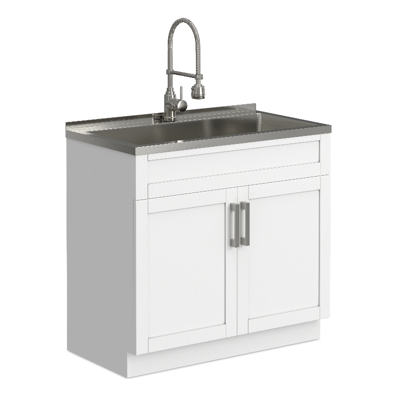 Pemberley Row Melamine Pure White Utility Sink & Cabinet Rectangular Water Resistant 36