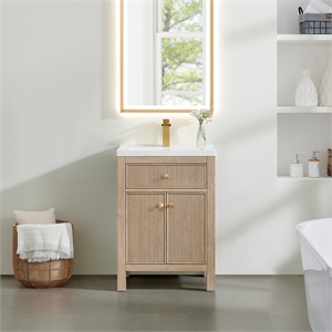 Pemberly Row 24&quot Wood Vanity in Natural Oak Ceramic Integrated Sink no Mirror