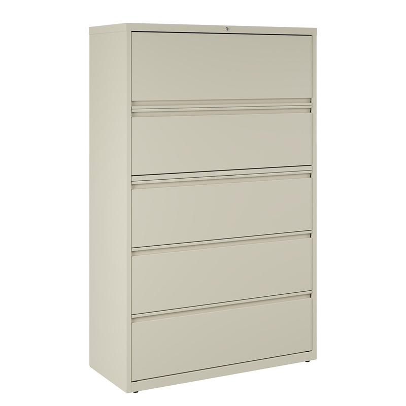 Pemberly Row 42-in Wide Metal 5 Drawer Lateral Filing Cabinet Putty/Beige