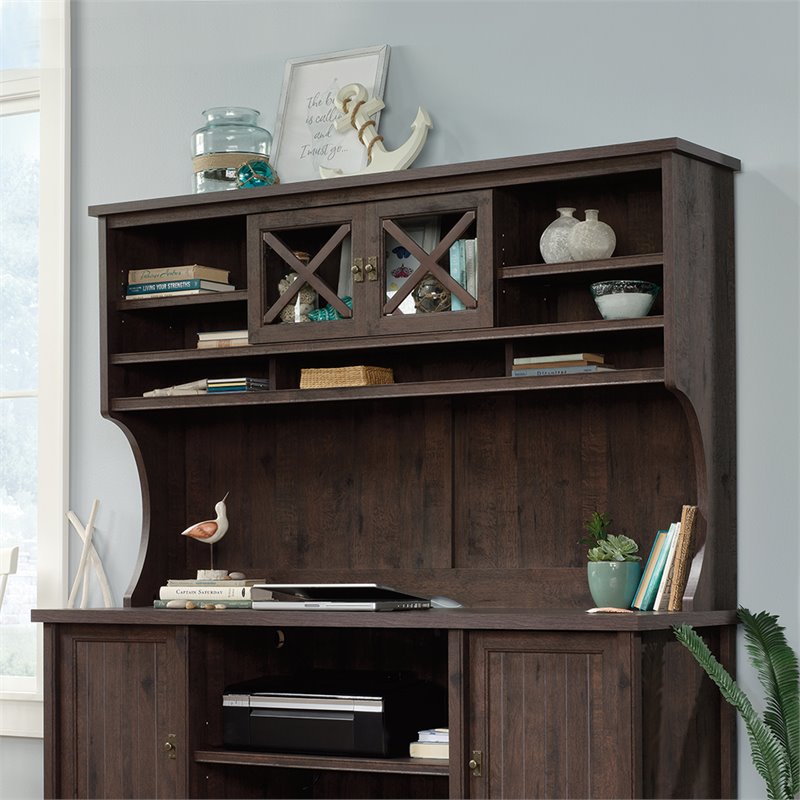 Pemberly Row Engineered Wood 2 Door Credenza Desk Hutch in Coffee Oak