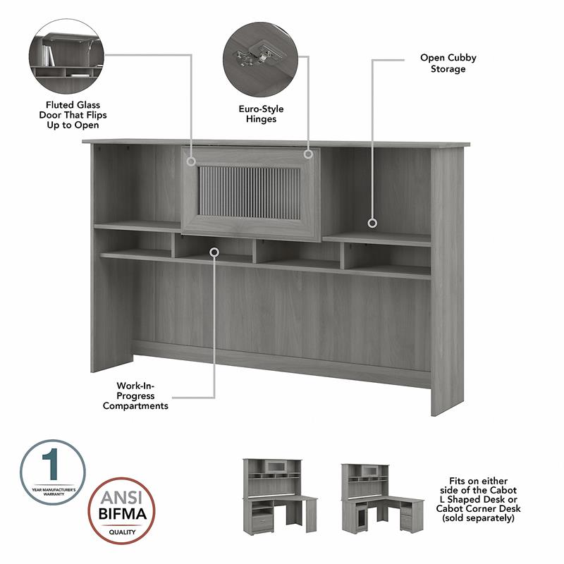 Pemberly Row Contemporary 60W Hutch in Modern Gray-Engineered Wood