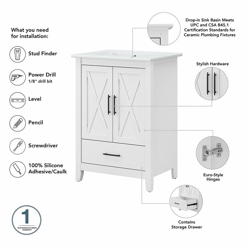 Pemberly Row Engineered Wood Vanity Set with Linen Tower in White Ash
