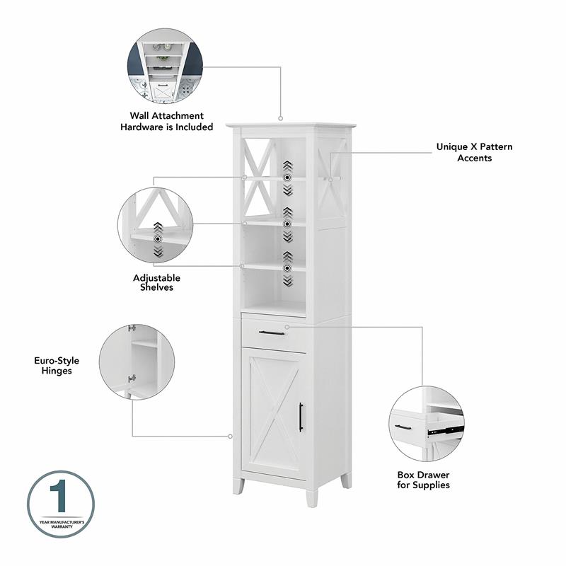Pemberly Row Engineered Wood Vanity Set with Linen Tower in White Ash