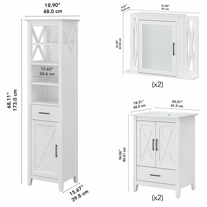 Pemberly Row Engineered Wood Vanity Set with Linen Tower in White Ash