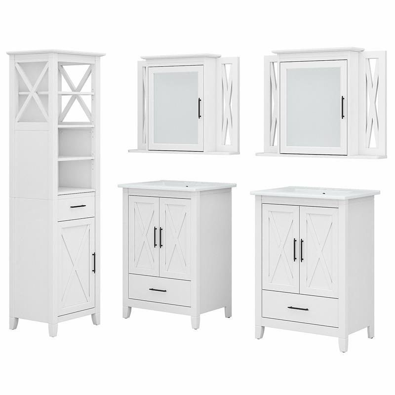 Pemberly Row Engineered Wood Vanity Set with Linen Tower in White Ash