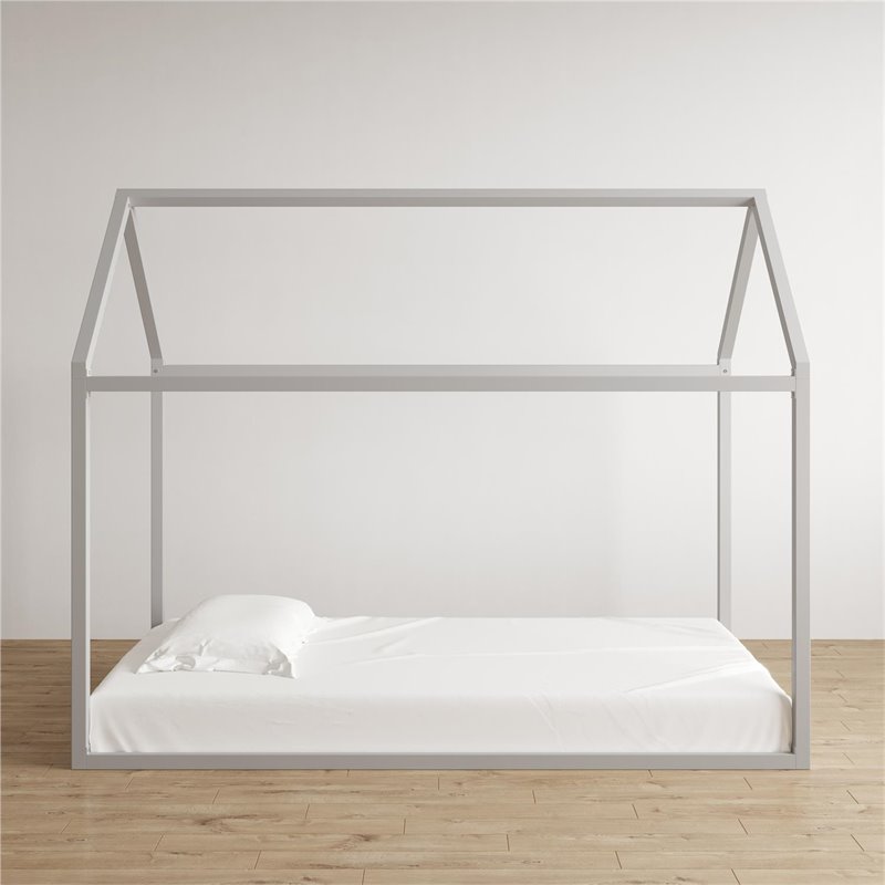 Pemberly Row Contemporary Metal House Bed Twin Size in Dove Gray
