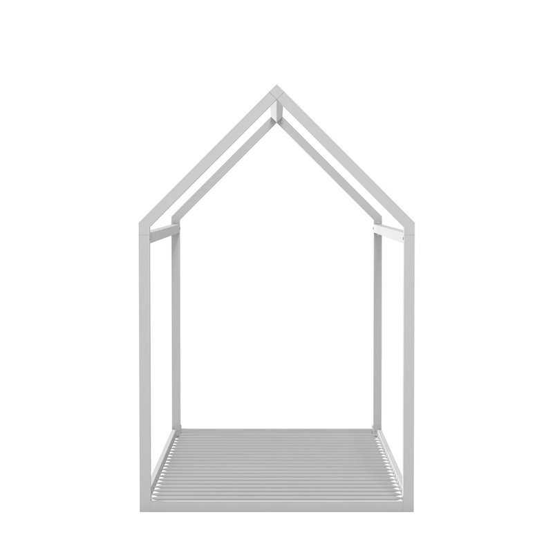 Pemberly Row Contemporary Metal House Bed Twin Size in Dove Gray