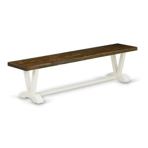 Pemberly Row V-Style 15x72&quot Wood Dining Bench in White/Brown
