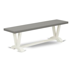 Pemberly Row Contemporary V-Style 15x60&quot Wood Dining Bench in White/Gray