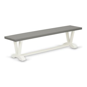 Pemberly Row Contemporary V-Style 15x72&quot Wood Dining Bench in White/Gray