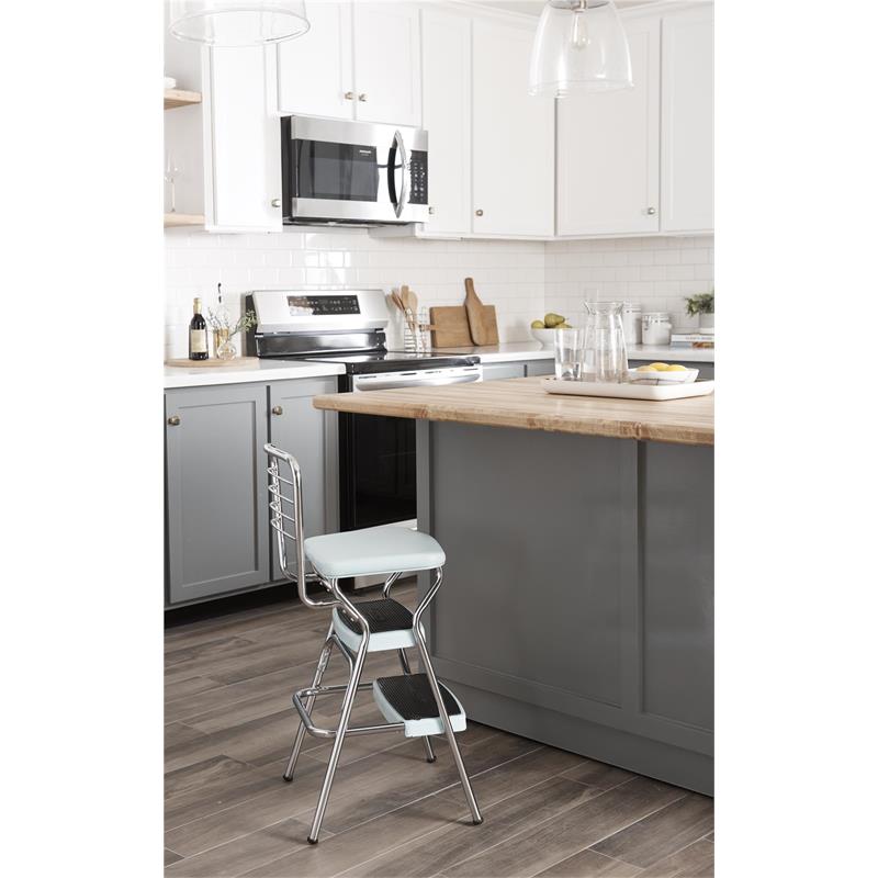 Pemberly Row Retro Chair + Step Stool with Flip-Up Seat in Teal