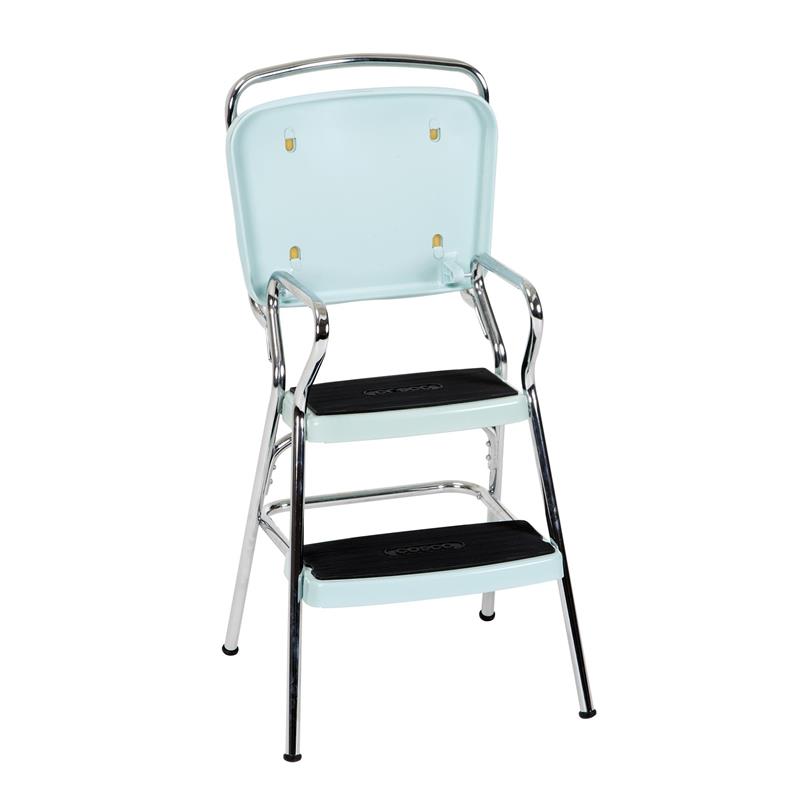 Pemberly Row Retro Chair + Step Stool with Flip-Up Seat in Teal