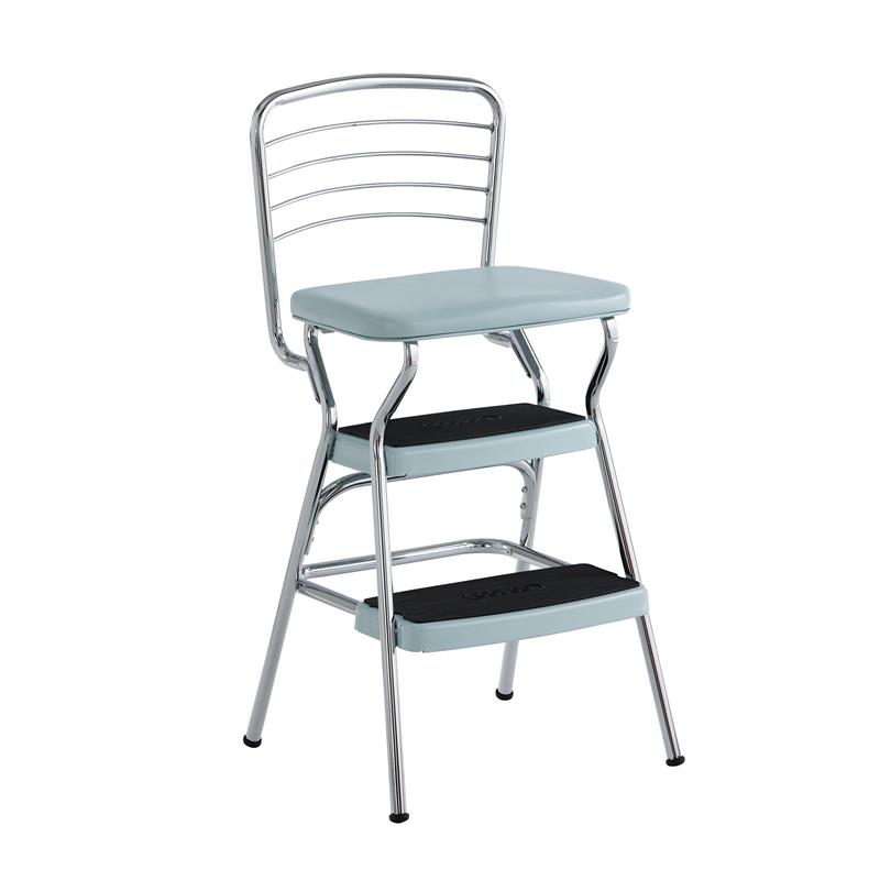 Pemberly Row Retro Chair + Step Stool with Flip-Up Seat in Teal