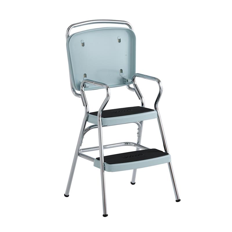 Pemberly Row Retro Chair + Step Stool with Flip-Up Seat in Teal