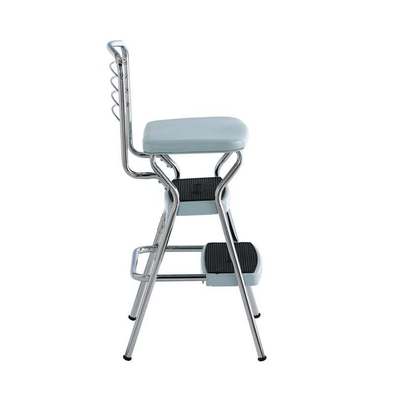 Pemberly Row Retro Chair + Step Stool with Flip-Up Seat in Teal