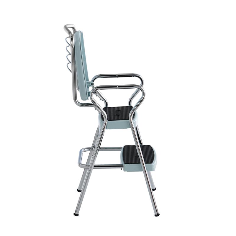 Pemberly Row Retro Chair + Step Stool with Flip-Up Seat in Teal