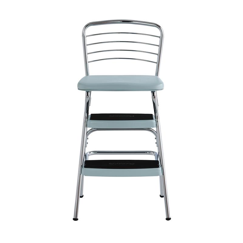 Pemberly Row Retro Chair + Step Stool with Flip-Up Seat in Teal