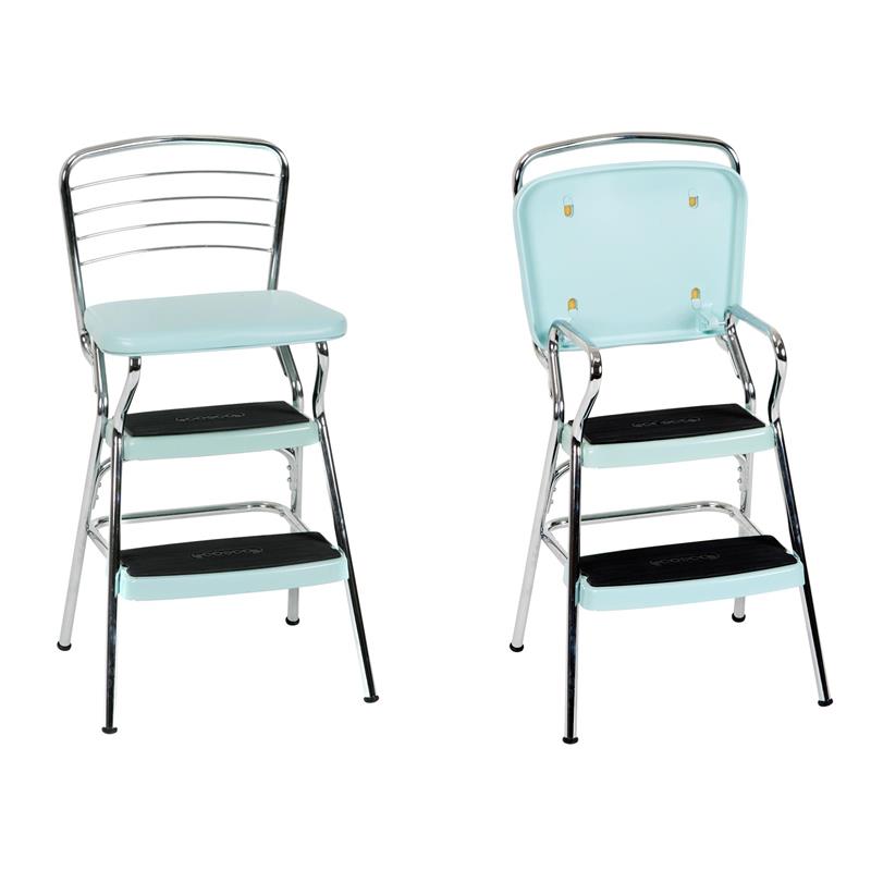 Pemberly Row Retro Chair + Step Stool with Flip-Up Seat in Teal