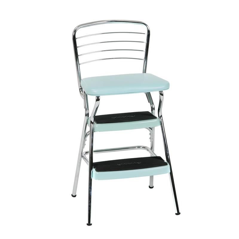 Pemberly Row Retro Chair + Step Stool with Flip-Up Seat in Teal