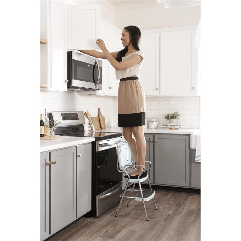 Pemberly Row Retro Chair + Step Stool with Flip-Up Seat in Teal