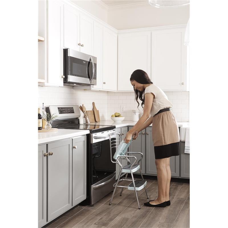 Pemberly Row Retro Chair + Step Stool with Flip-Up Seat in Teal