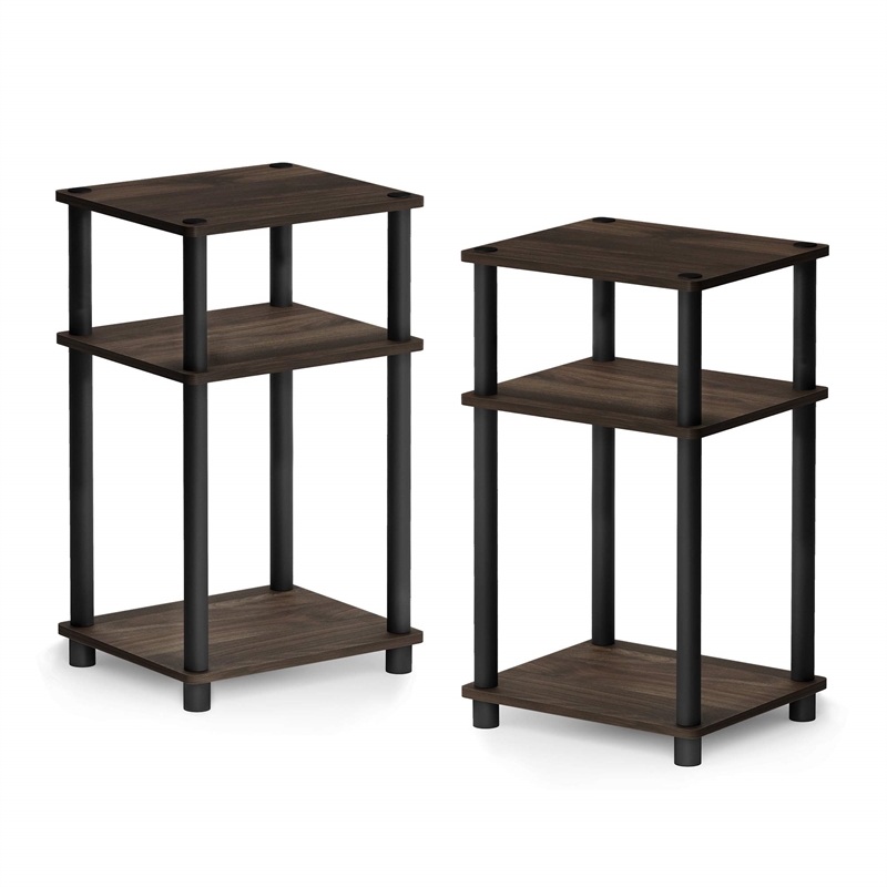 Pemberly Row Turn-N-Tube Wood 3-Tier End Table in Columbia Walnut (Set of 2)