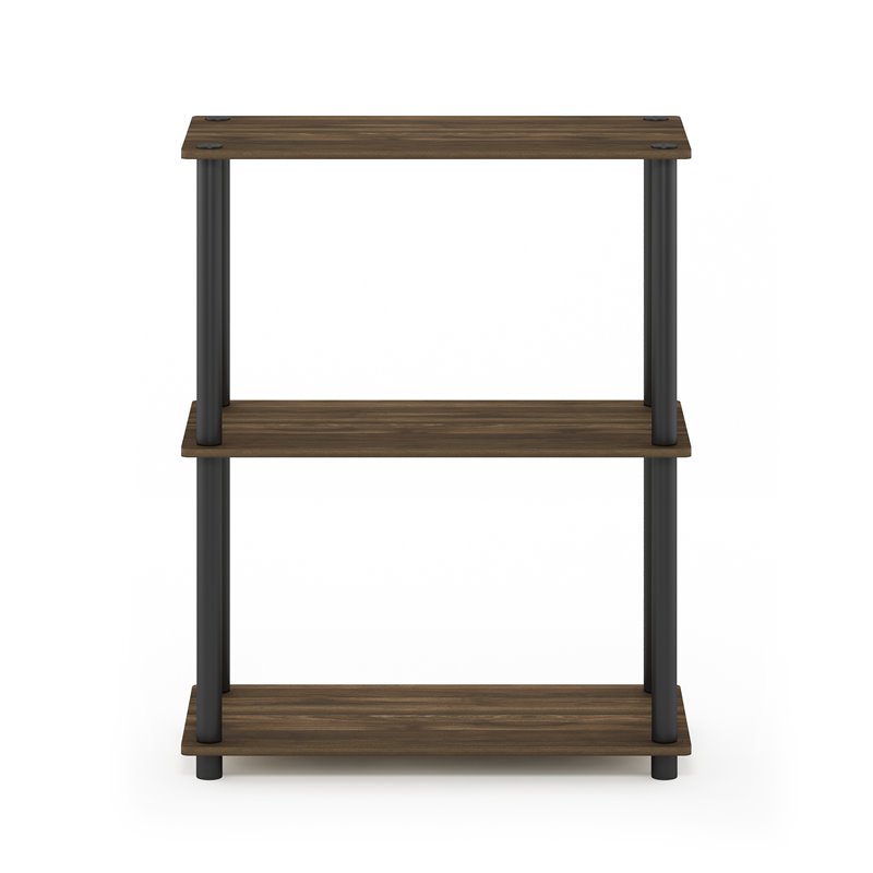 Pemberly Row Turn-N-Tube Wood 3-Tier Shelf Display Rack in Columbia Walnut/Black