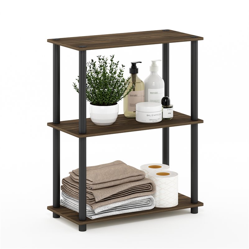 Pemberly Row Turn-N-Tube Wood 3-Tier Shelf Display Rack in Columbia Walnut/Black