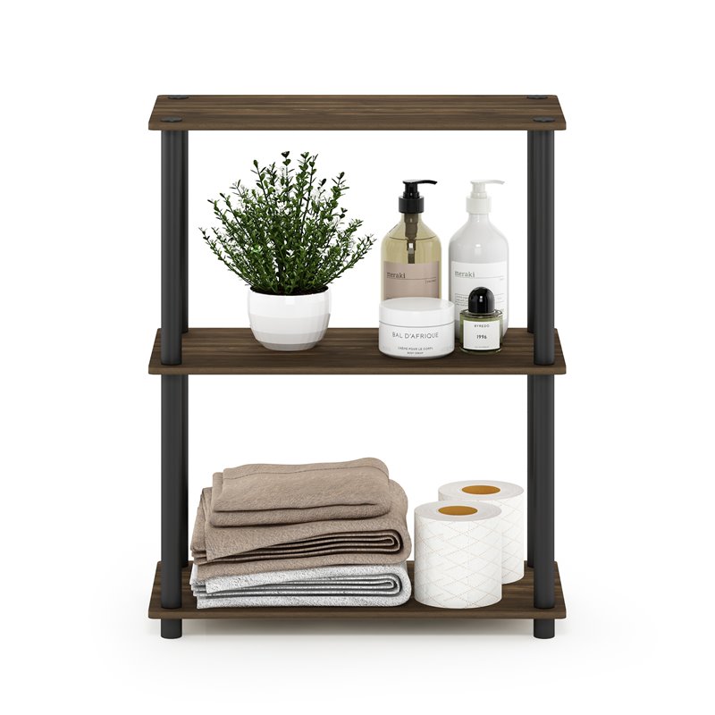 Pemberly Row Turn-N-Tube Wood 3-Tier Shelf Display Rack in Columbia Walnut/Black