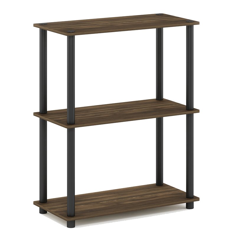 Pemberly Row Turn-N-Tube Wood 3-Tier Shelf Display Rack in Columbia Walnut/Black